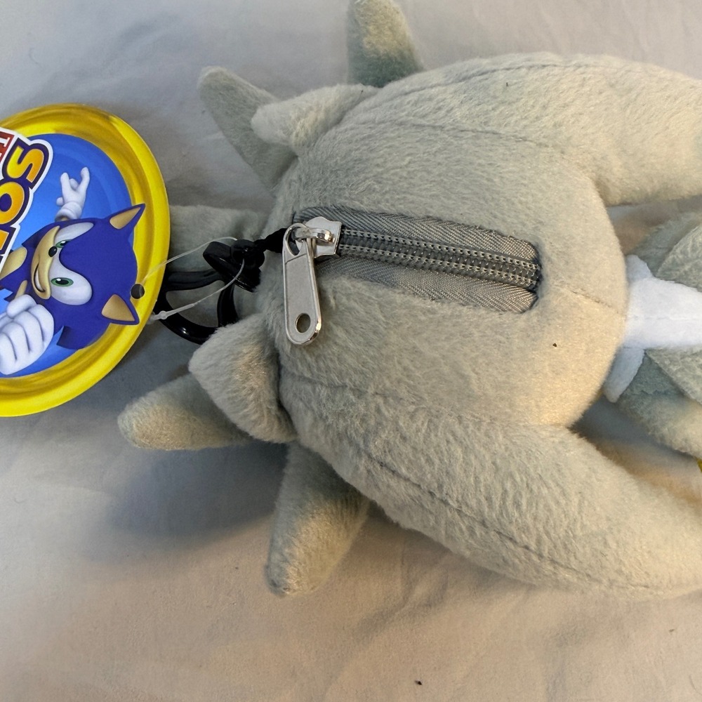 Sonic the Hedgehog Silver the Hedgehog Plush Clip On Coin Purse 9.5 inch NWT - Picture 5 of 8